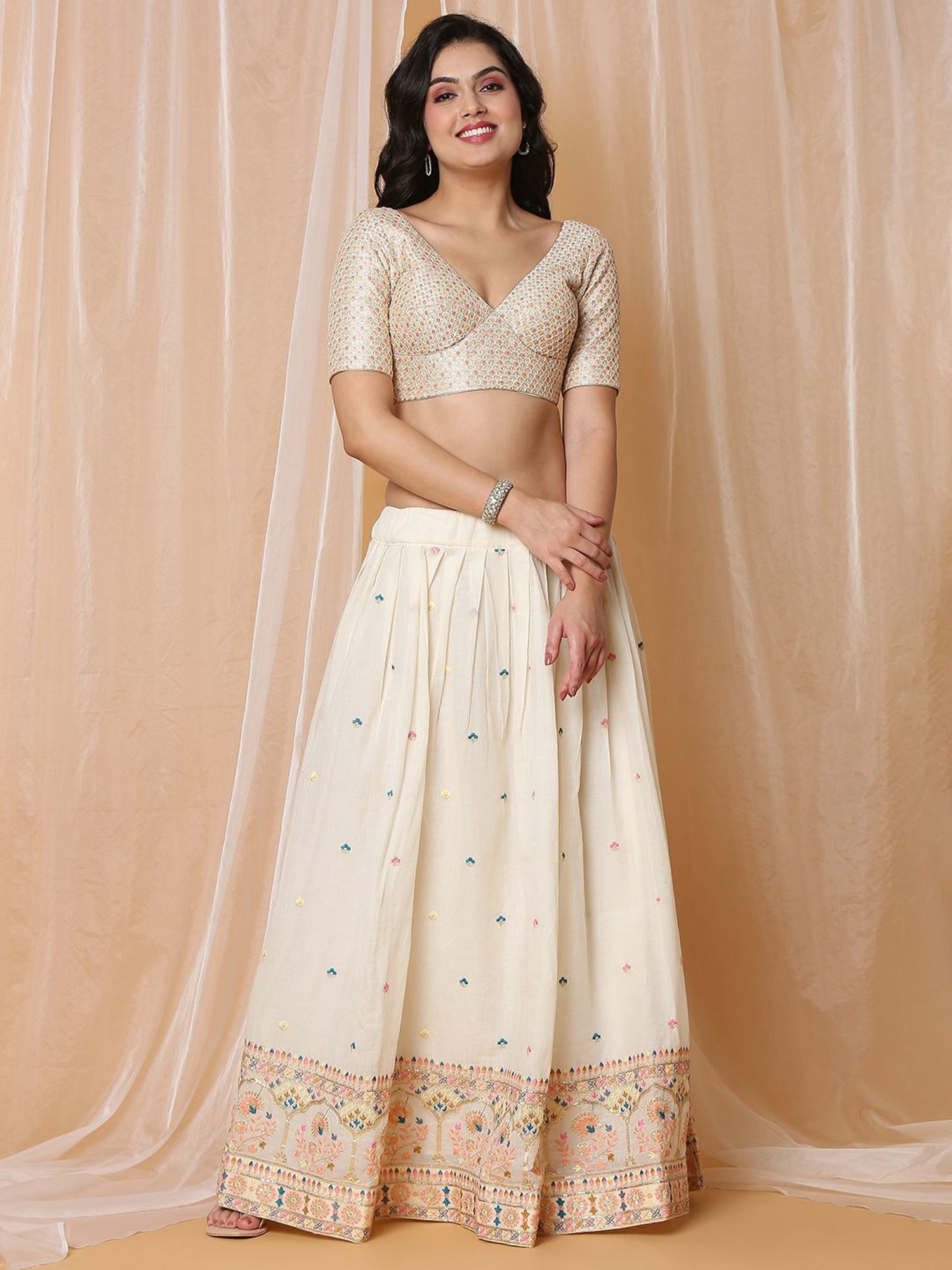 Salwar Studio Beige Embellished Blouse