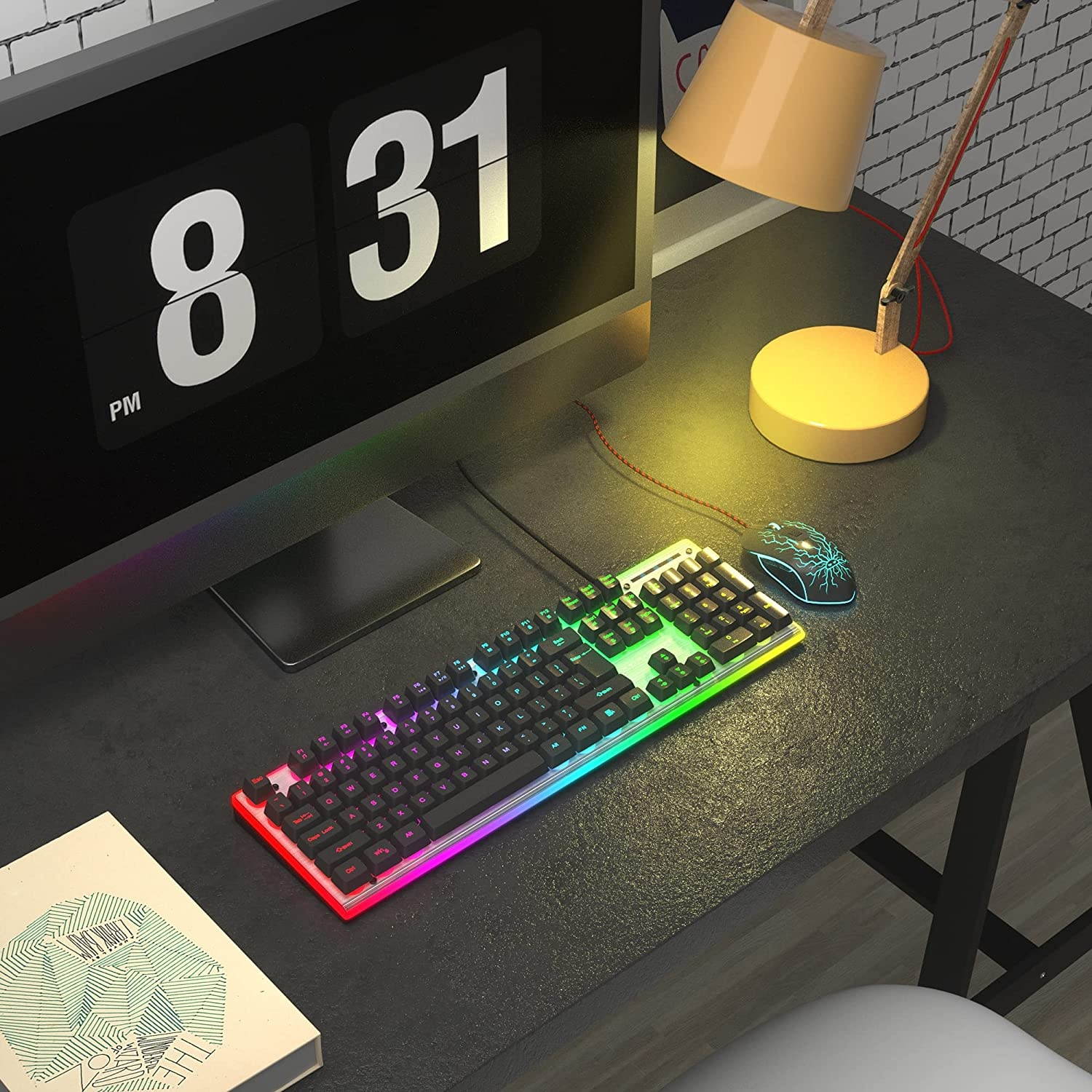 Gaming Keyboard and Mouse Combo, MageGee GT838 RGB Backlit Keyboard 104 Keys Aluminum Panel USB Quiet Wired Computer Keyboard for Windows PC Laptop - Black/Silver