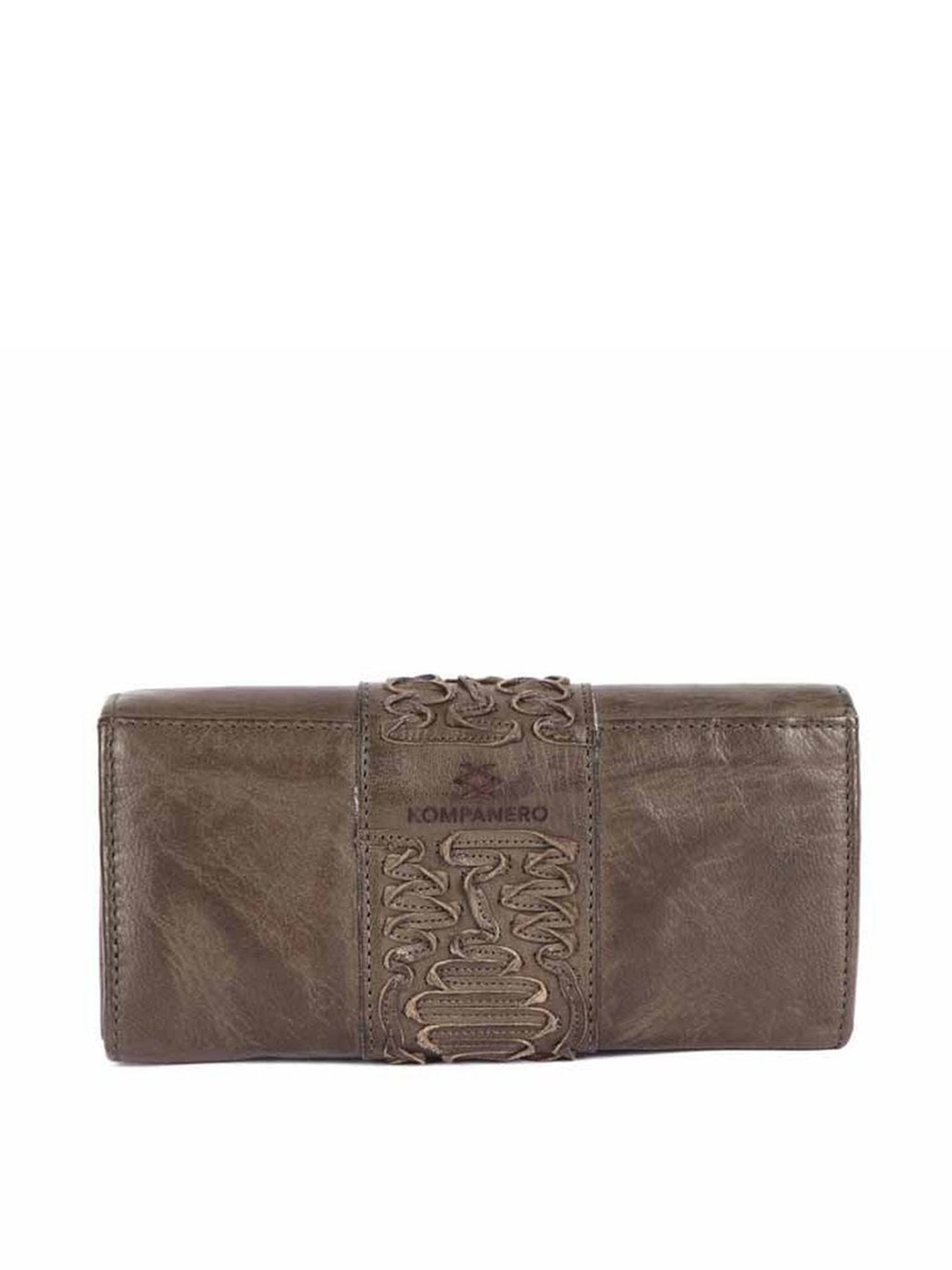 KOMPANERO Marina Moss Green Leather Textured Tri-Fold Wallet