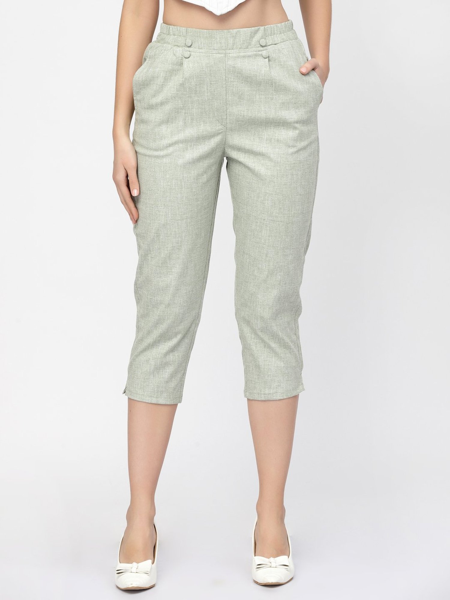 Westwood Olive Relaxed Fit Mid Rise Crop Pants