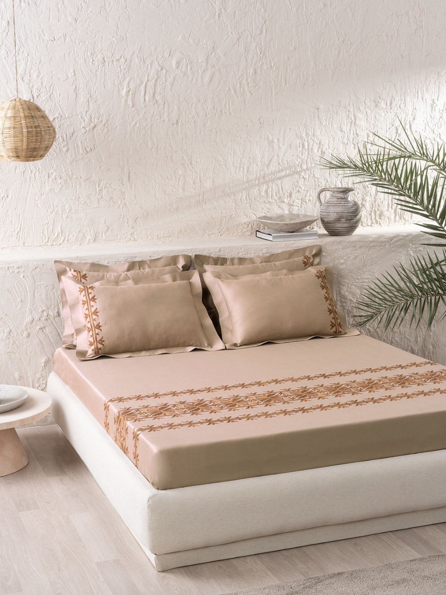 DDECOR Live beautiful Damask Linen Brown 210 TC Cotton King Bed Sheet with 2 Pillow Covers