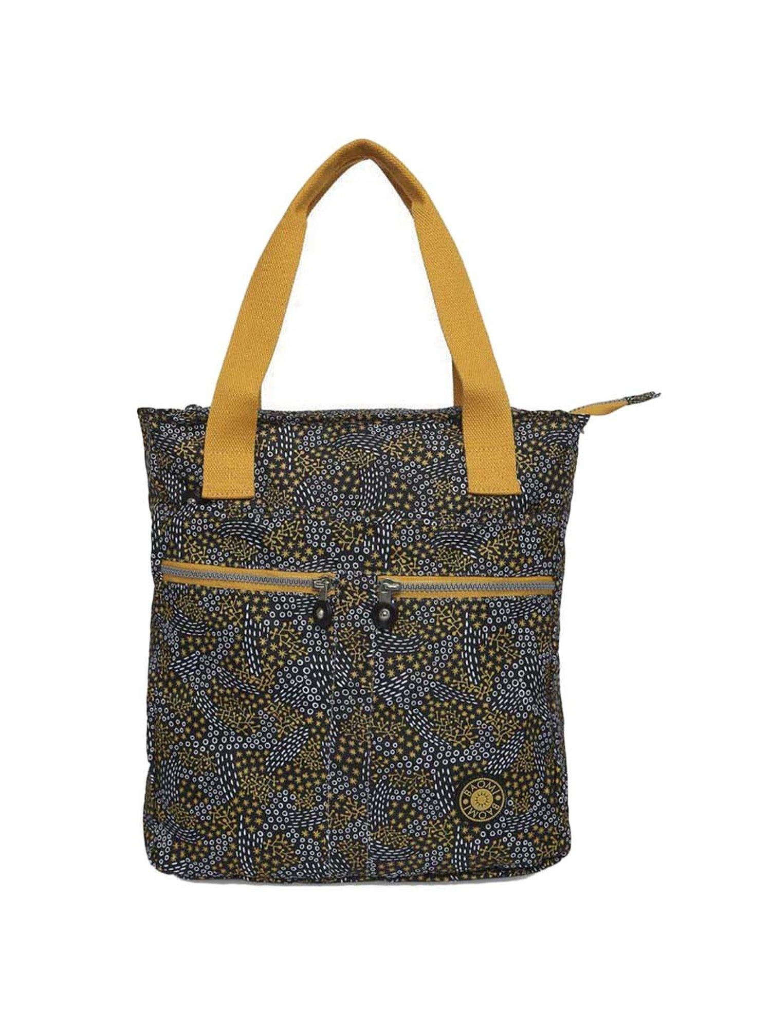Baomi Black & Yellow Printed Medium Tote Handbag