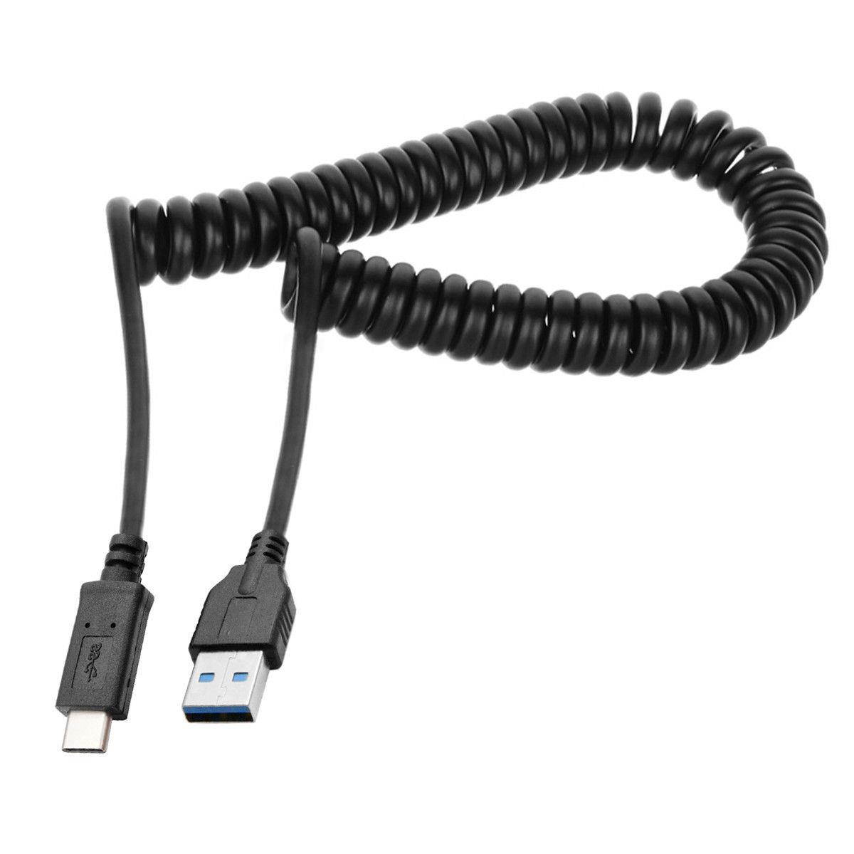 Standard USB 3.0 Type A Male to USB 3.1 Type C USB-C Male Stretch Data Cable for Phone Tablet Black 1m
