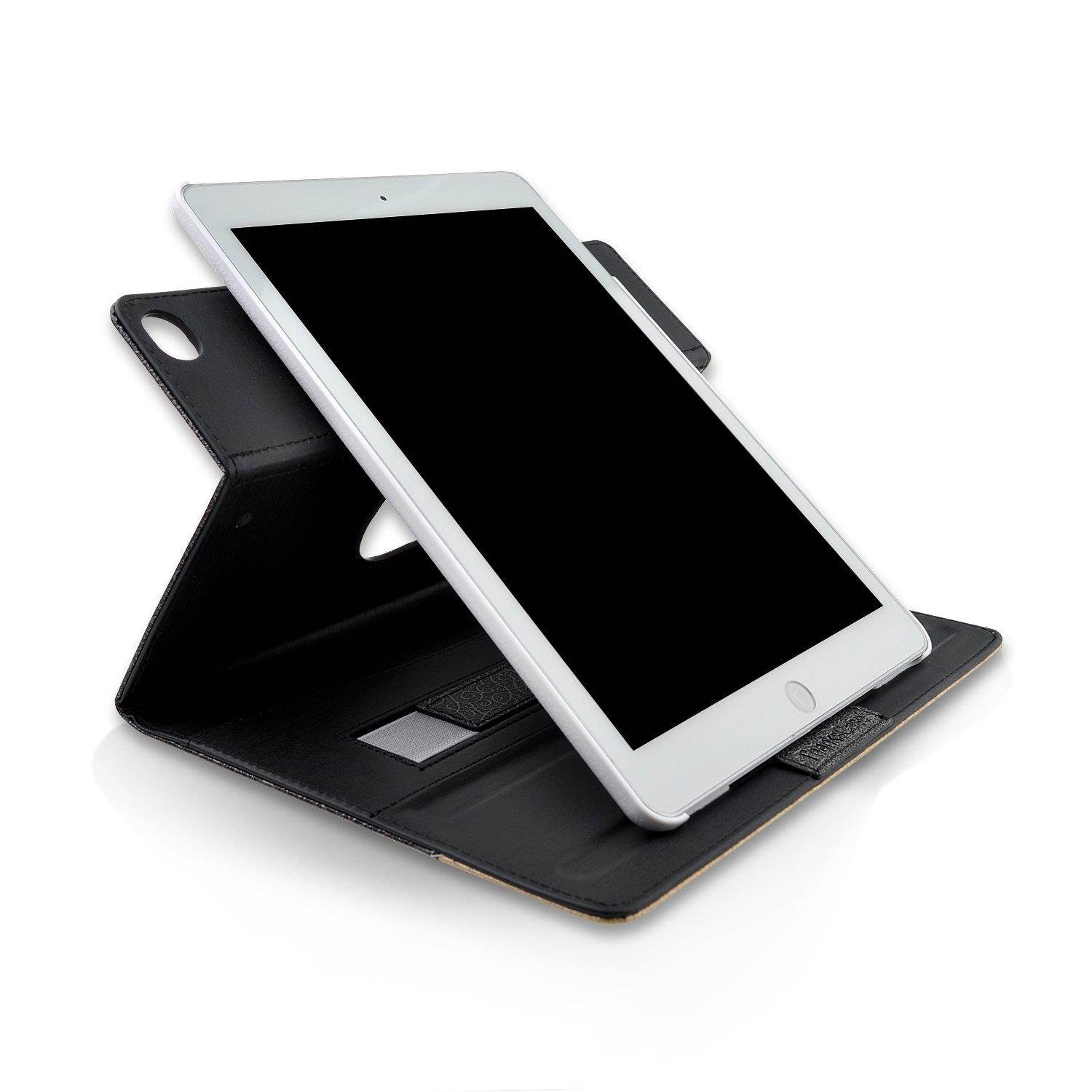 iPad Pro 10.5 Case,Thankscase Rotating Case Smart Cover with Beautiful Quatrefoil Lattice Embossed Pattern with Wallet Pocket and Hand Strap for New iPad Pro 10.5 inch 2017 Release (Black Quatrefoil)