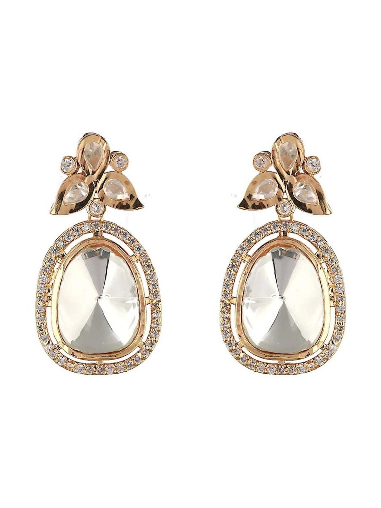 Saraf RS Jewellery Gold-Plated White Uncut Polki & Pearl Beaded Choker Jewellery Set