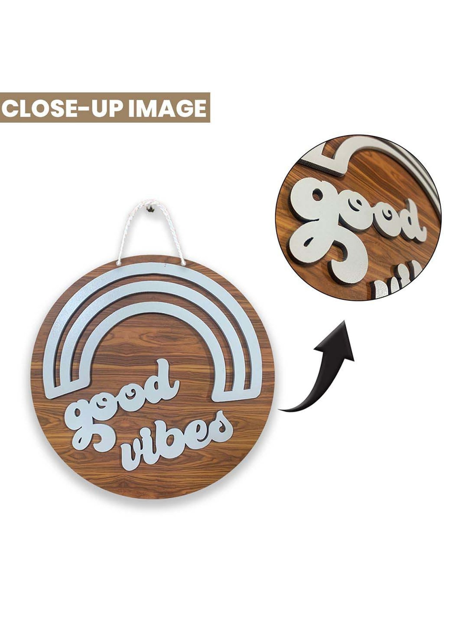 Art Street Silver Mdf Good Vibes Sign Round For Door Wall Art