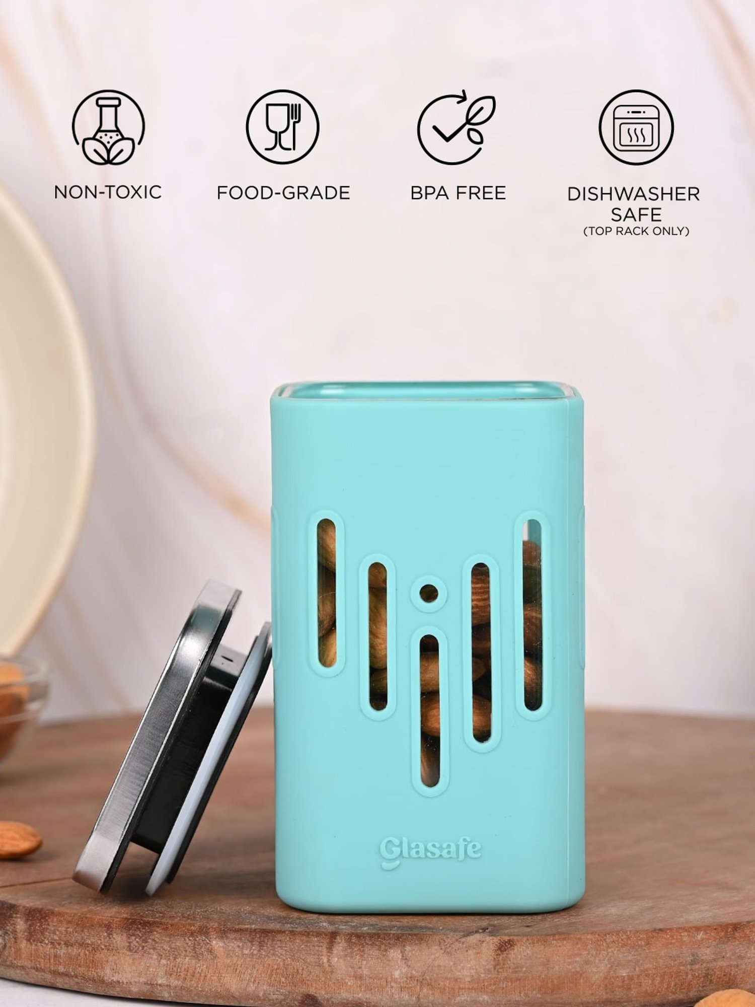 Glasafe 'O' Grip Mellow Green Borosilicate Containers - Set of 4 (250ml)