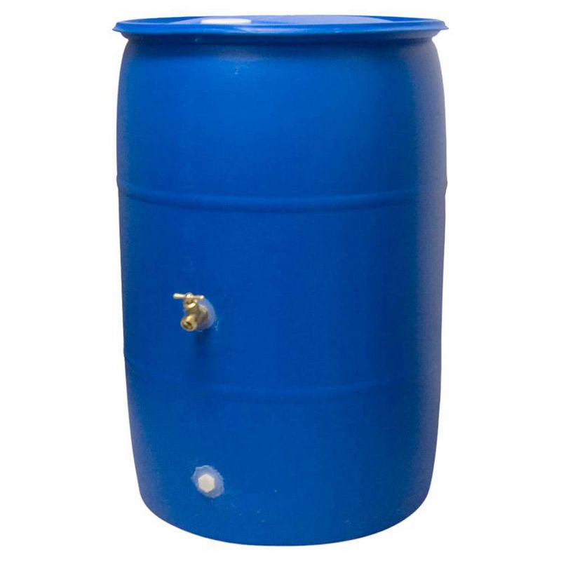 Good Ideas Big Blue 55 Gallon Recycled Plastic Rain Barrel Water Collector Drum