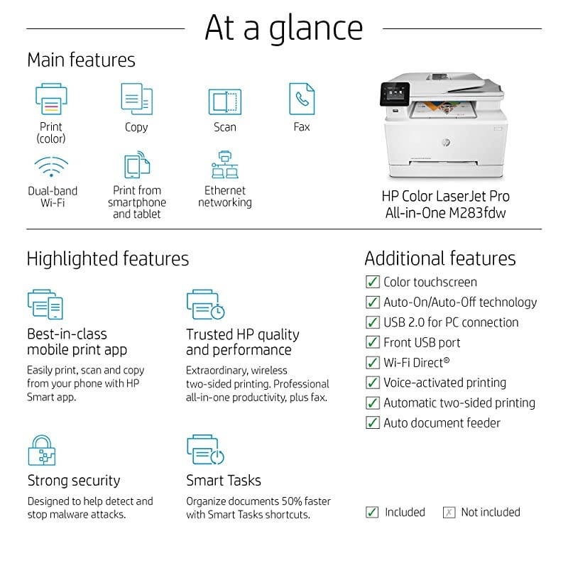 Color LaserJet Pro M283fdw Wireless All-in-One Laser Printer, Remote Mobile Print, Scan & Copy, Duplex Printing, Works with Alexa (7KW75A)