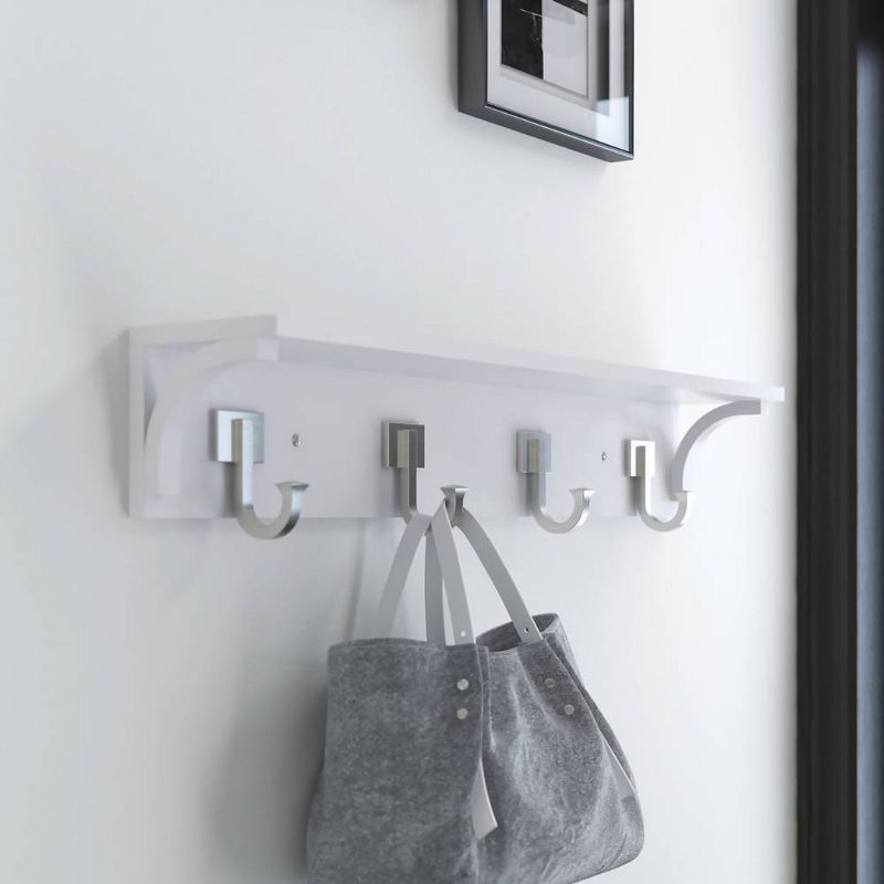 Franklin Brass 27" Simple Square Shelved Hook Decorative Rack Pure White/Nickel