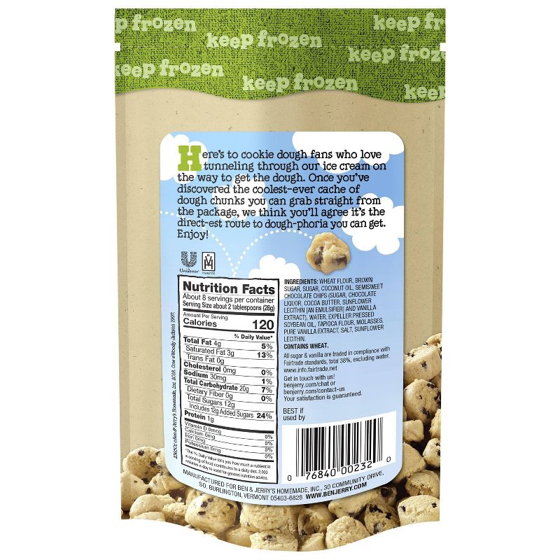 Ben & Jerry's Vegan Frozen Chocolate Chip Cookie Dough Chunks Snackable Dough - 8oz