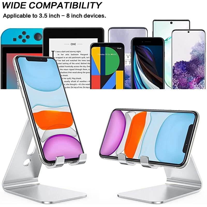 Desktop Cell Phone Stand Updated Solid Version Advanced 4mm Thickness Aluminum Stand Holder for Switch Mobile Phone iPhone 11 Pro Xs Max Xr Silver
