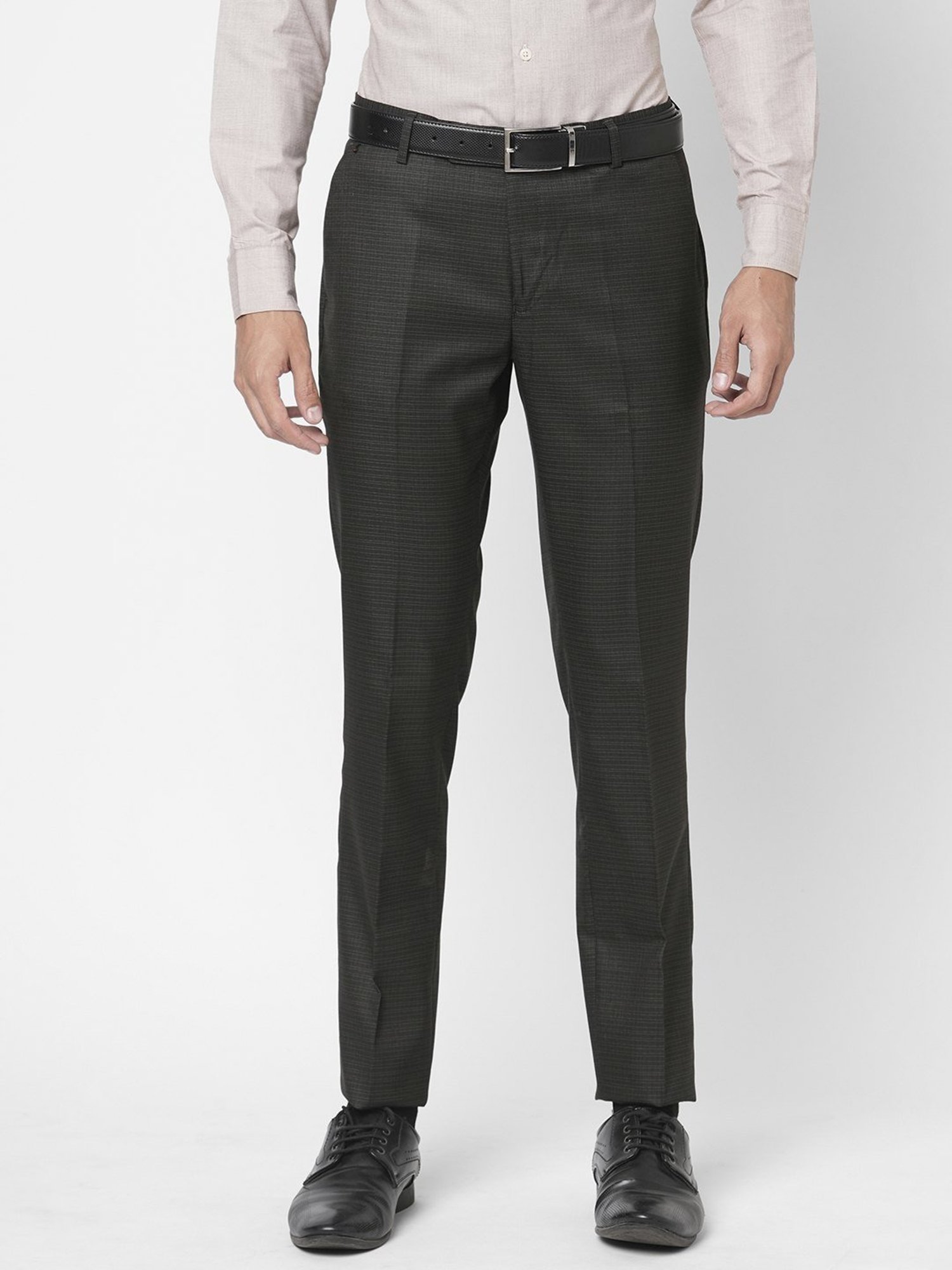 Solemio Black Regular Fit Texture Trousers