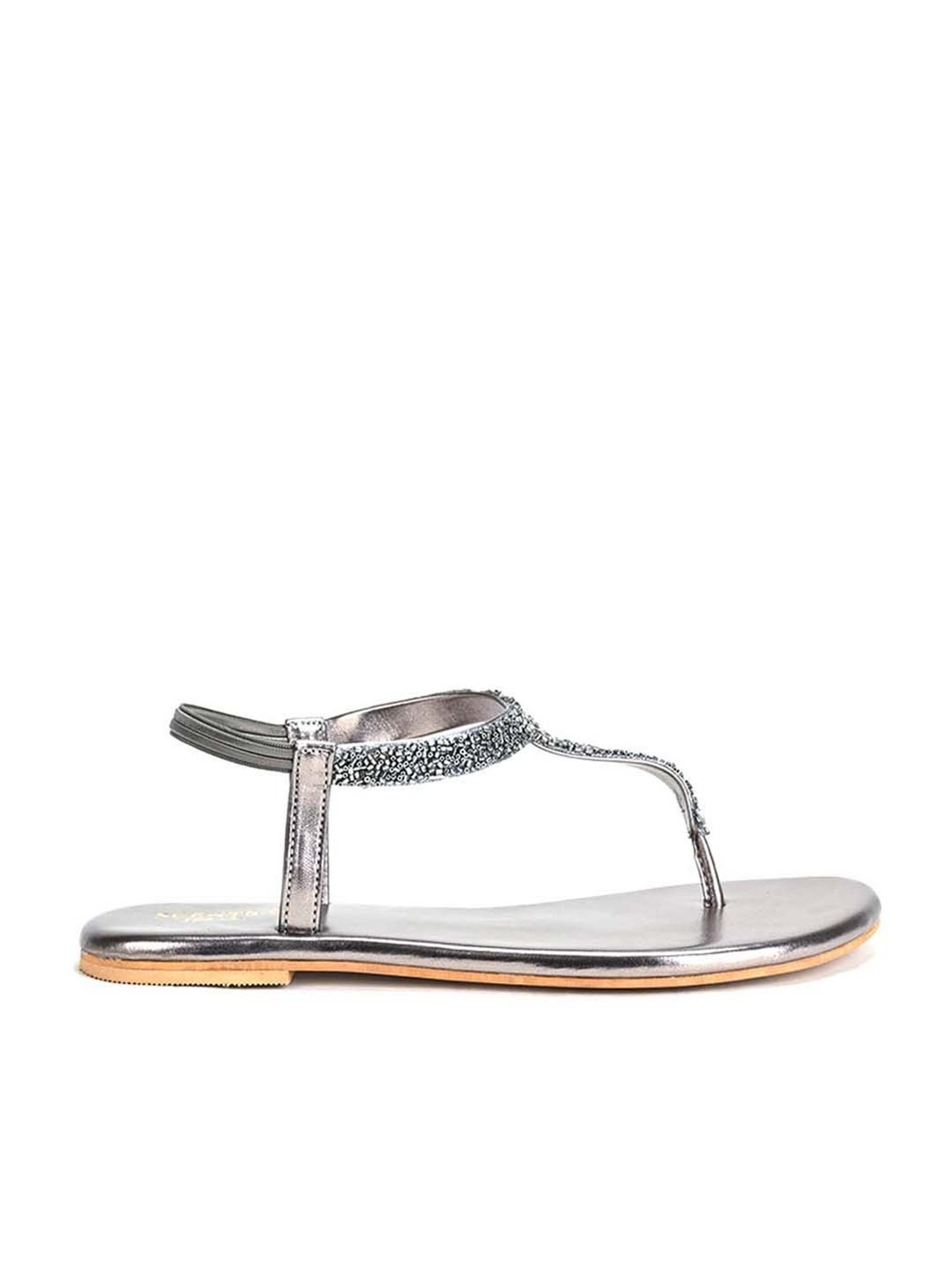 Scentra Women's Grey T-Strap Sandals