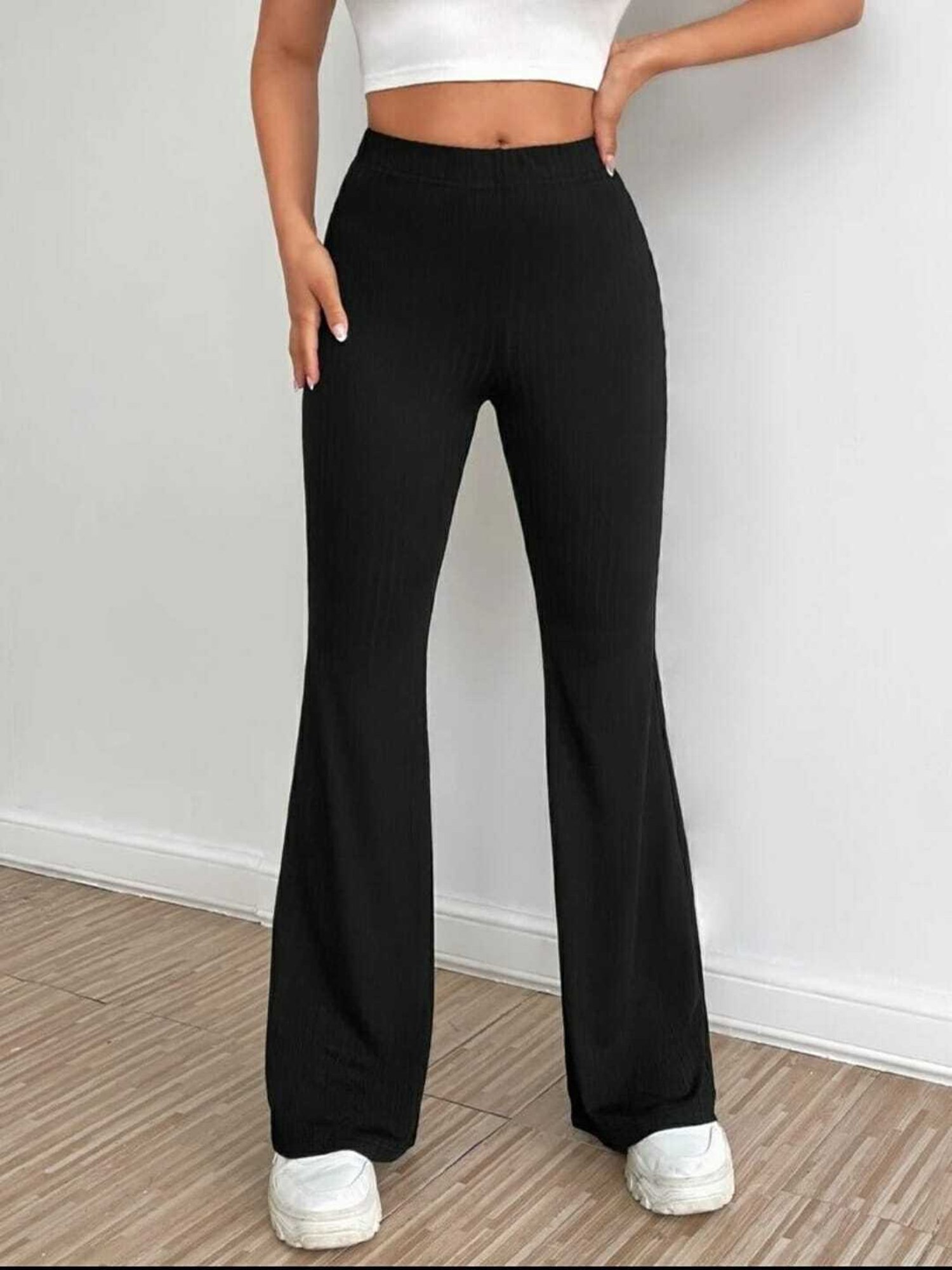 Broadstar Black Flared Fit High Rise Bootcut Trousers