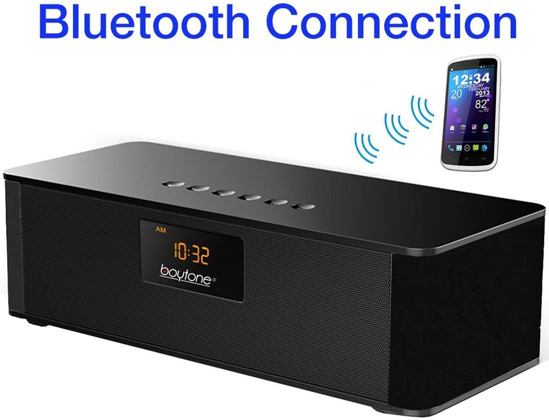 Boytone BT-87CR Portable FM Radio Alarm Clock, Wireless Bluetooth 4.1 Speaker, Built-in 8 Hours Play Rechargeable Batter