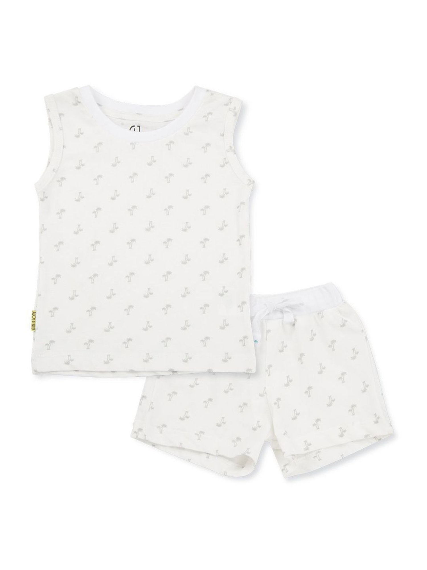 Gini & Jony Kids White Cotton Printed Vest Set