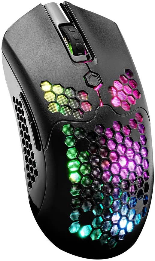 Ajiestour X2 12000DPI Dual Mode Gaming Mouse 7 Keys Hollow Out Design Wireless Mouse with RGB Light Effect for Laptop PC Computer