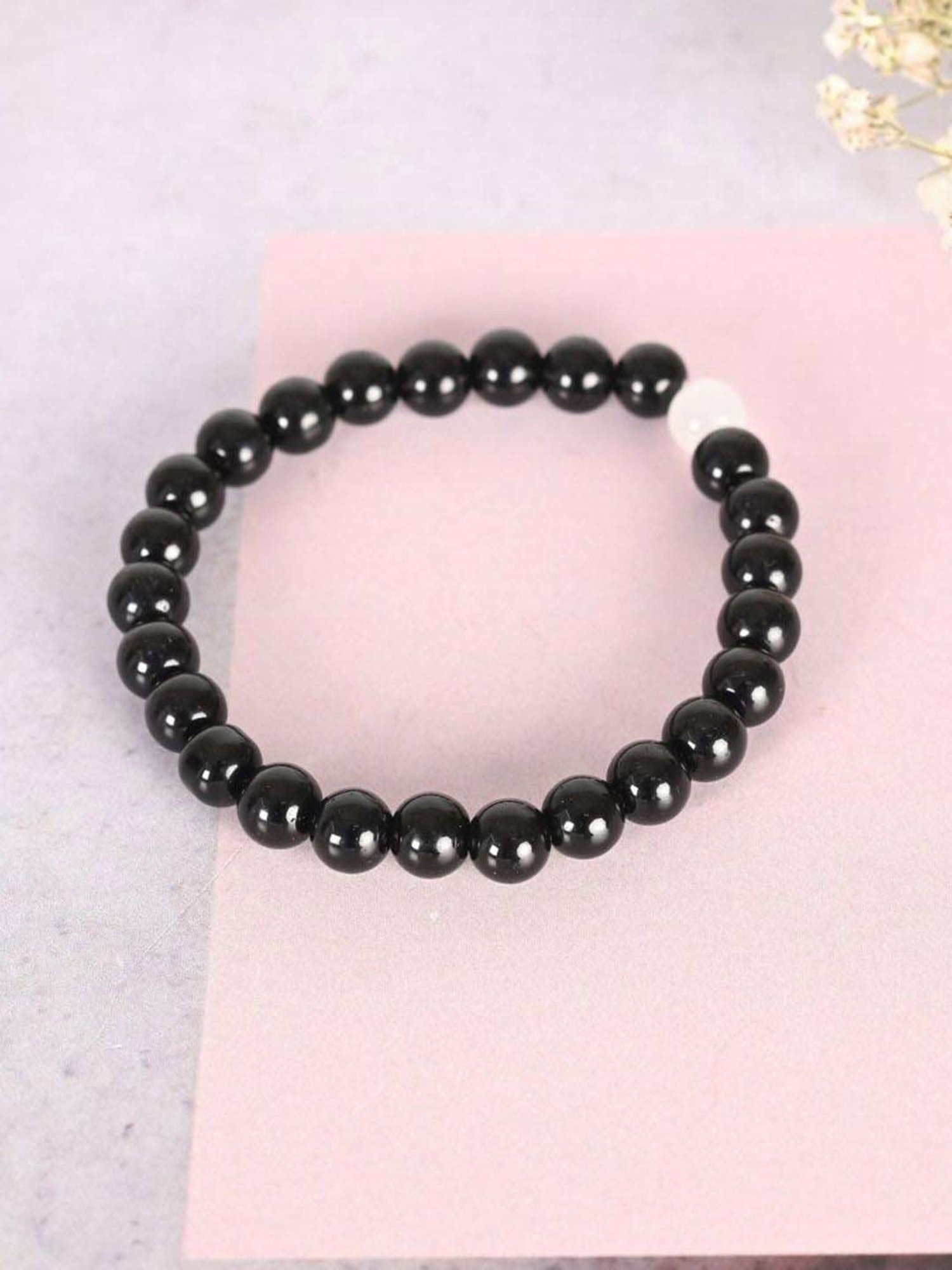 NVR White & Black Marbel Crystal Elasticated Bracelet for Unisex - Set of 2