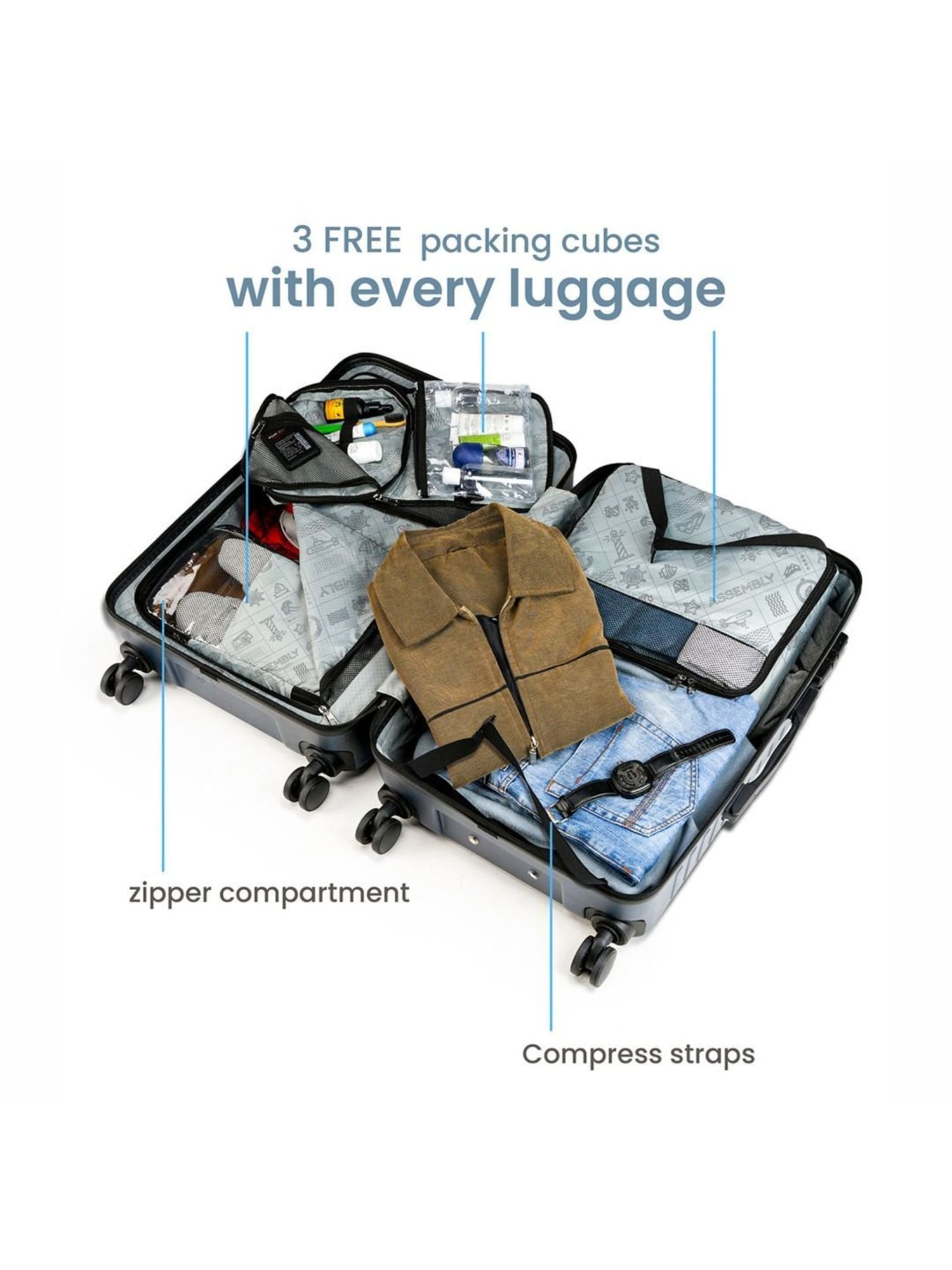 Assembly Silver Textured Trolley Bag Pack of 2 - 20 inch & 24 inch