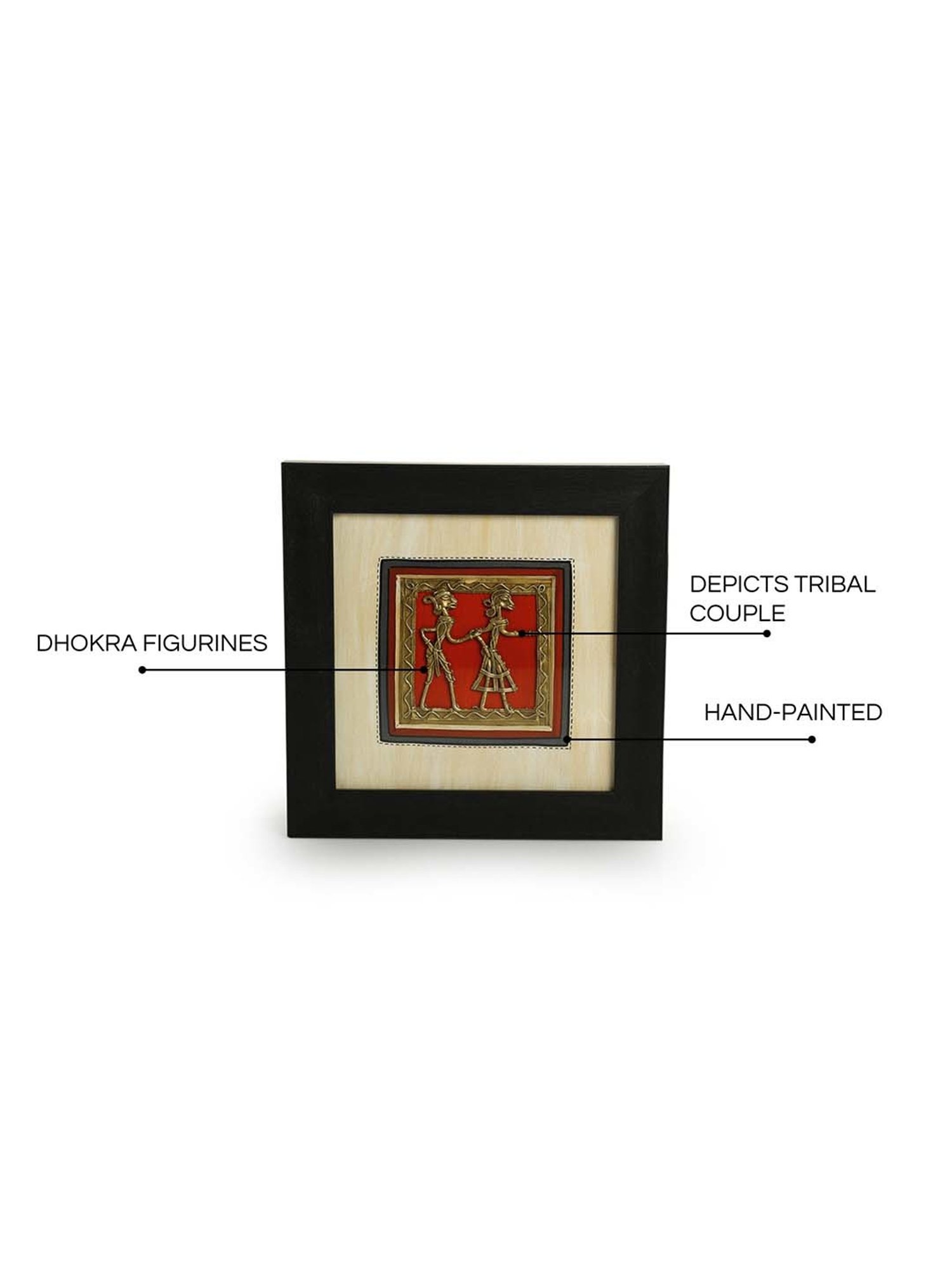 ExclusiveLane Black & Orange Acrylic Dhokra Tribal Couple Handcrafted Wall Decor