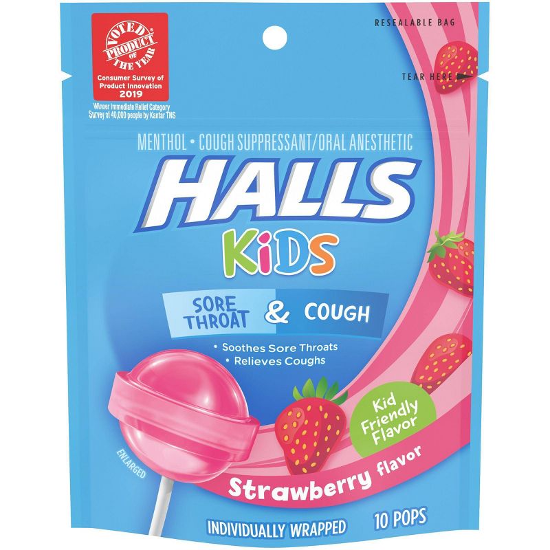 Halls Kids Cough & Sore Throat Pops - Strawberry - 10ct