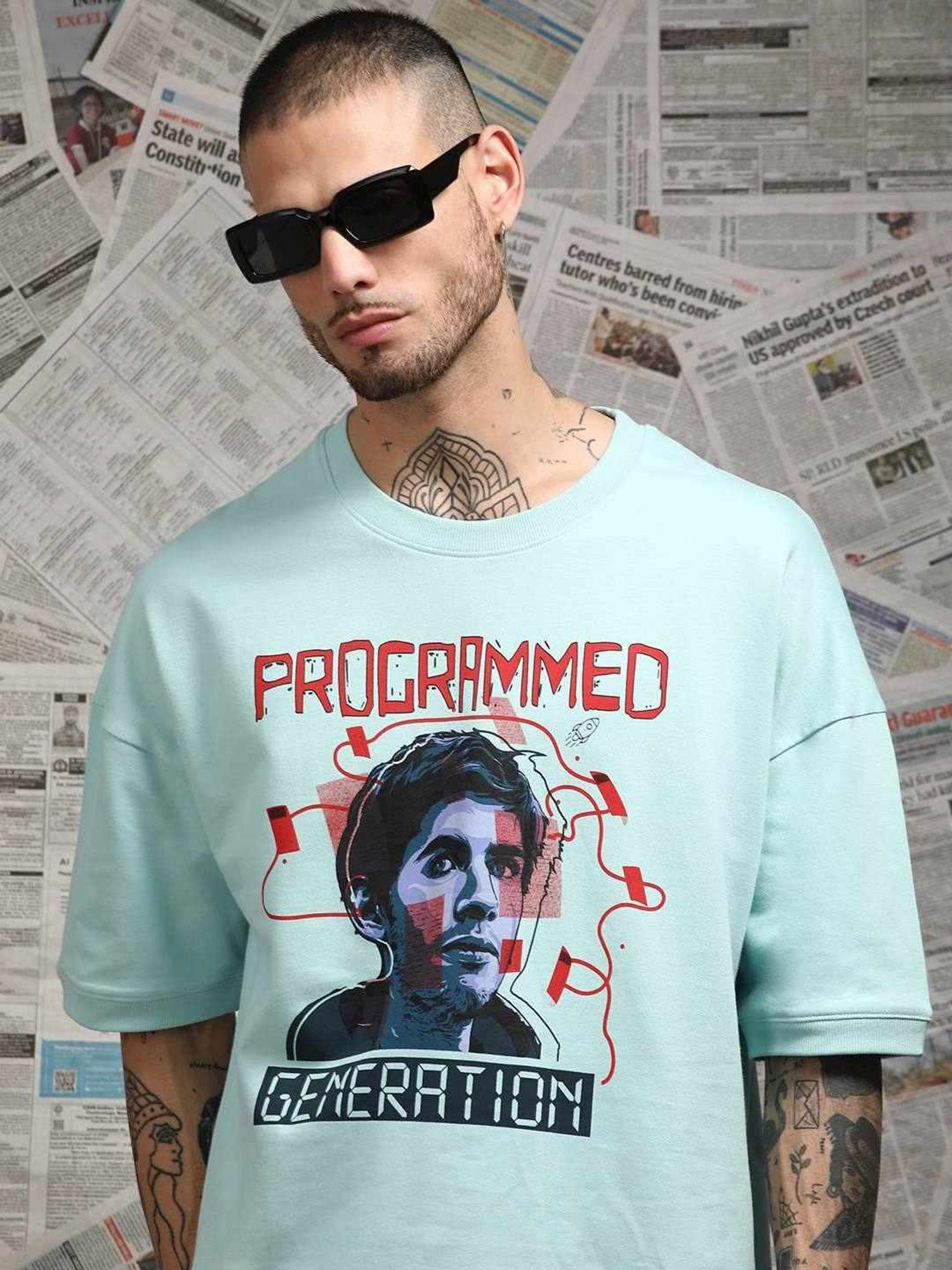 Difference Of Opinion Turquoise Loose Fit Printed Unisex T-Shirt