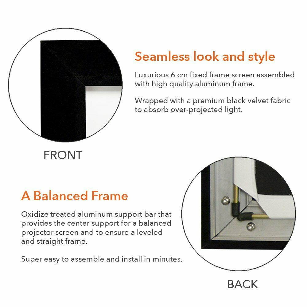 QualGear&reg; QG-PS-FF6-169-110-S 16:9 Fixed Frame Projector Screen, 110-Inch, 3D High Reflective Silver 2.5 Gain