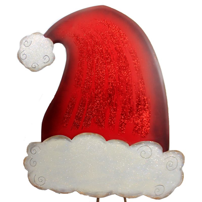 Home & Garden 37.75" Biggest Santa  Hat Ever Stake Christmas Yard Decor Round Top Collection  -  Decorative Garden Stakes