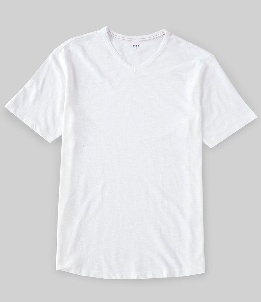 Rowm Short-Sleeve Solid Shirttail Hemmed Slub V-Neck T-Shirt