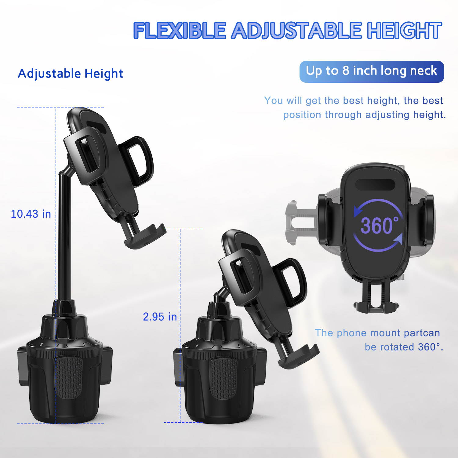 Donwell Cup Holder Phone Mount ,360&deg;Adjustable Gooseneck Car Mount for  iPhone 12/11/XR/X/8/7/6/SE, for Samsung Galaxy S21/S20/S10/S9/S8/S7/Note 20/10/9/8, for LG, MOTO, etc (Black)