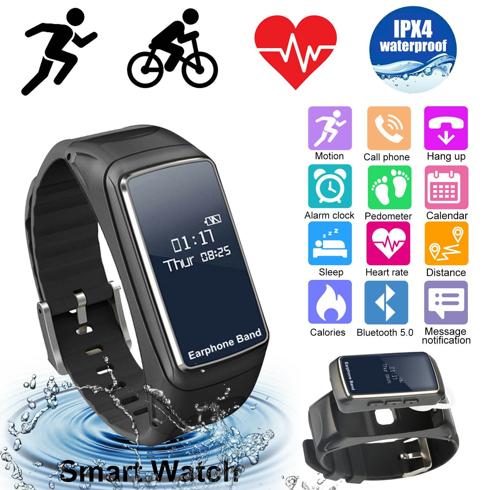 2In1 Bluetooth 5.0 Earbuds Headphone +Smart Watch Blood Pressure Fitness Tracker