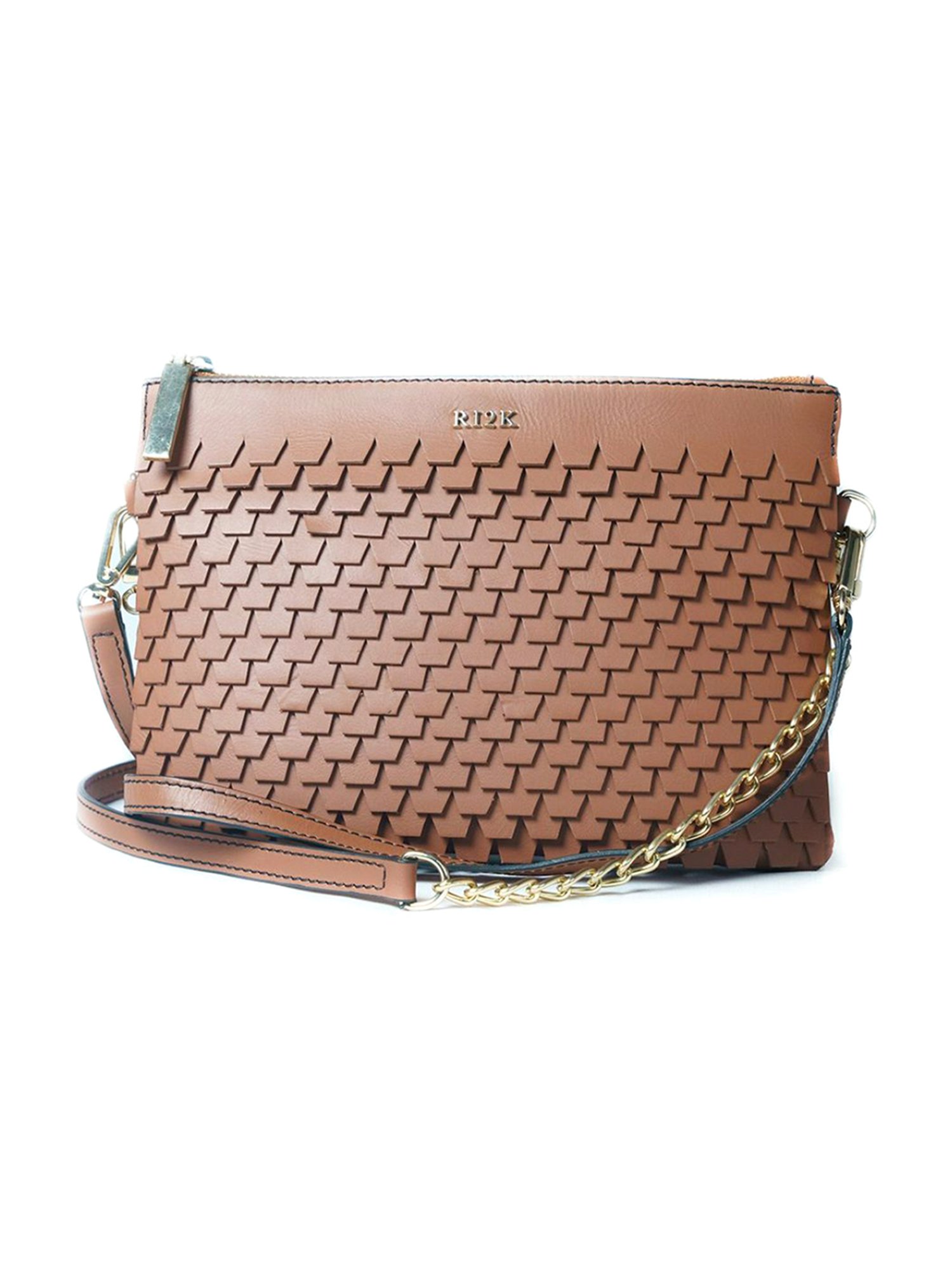 RI2K London Brown Leather Small Textured Cross Body Bag