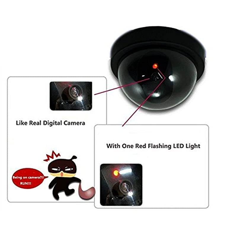 Dummy Fake Security CCTV Dome Camera with Flashing Red LED Light With Security Alert Sticker Decals SD1 Black