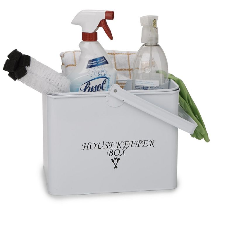 Mind Reader Metal Housekeeper Supply Basket, White