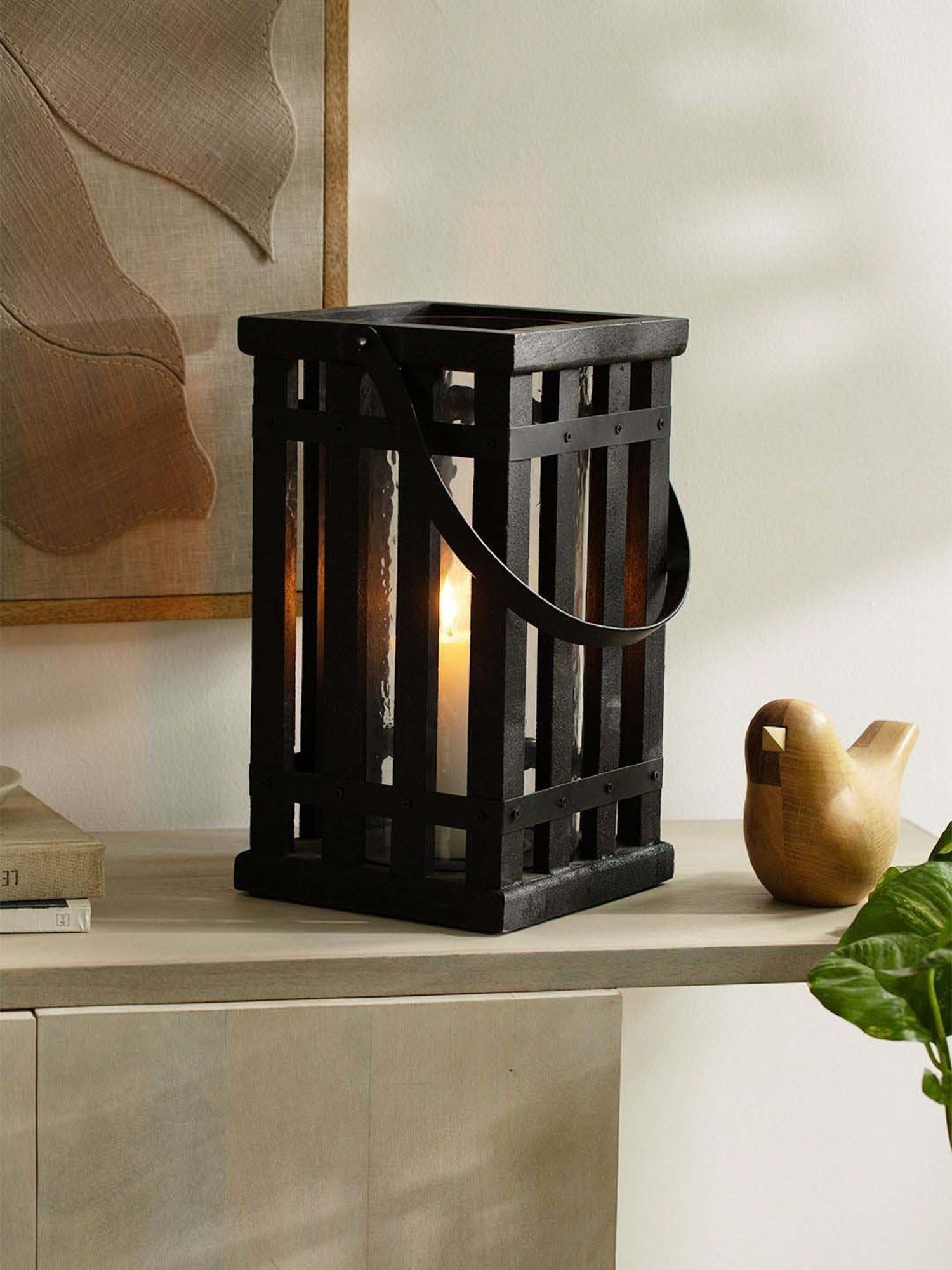 Ellementry Black Mango Wood Kori Square Lantern