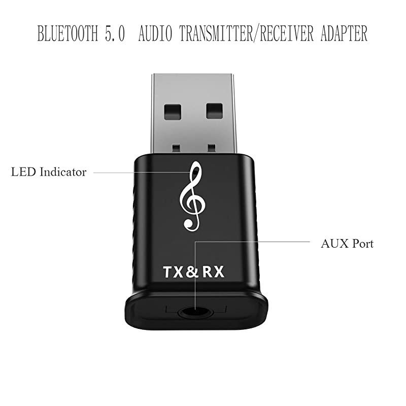 Transmitter Receiver for TV PC Car, Wireless 3.5mm AUX Adapter V5.0 Audio Adapter Car Home Stereo Audio System