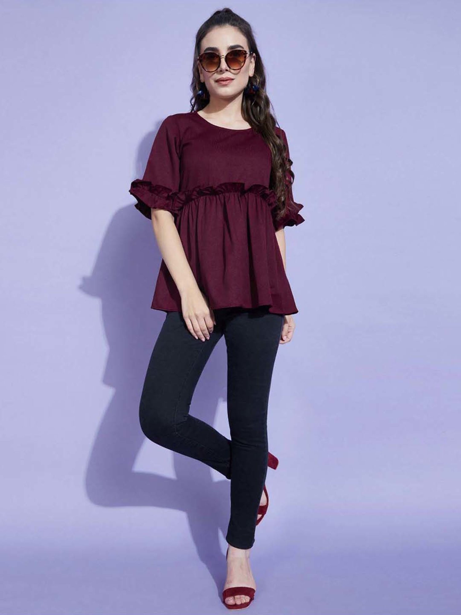 SELVIA Maroon Regular Fit Top