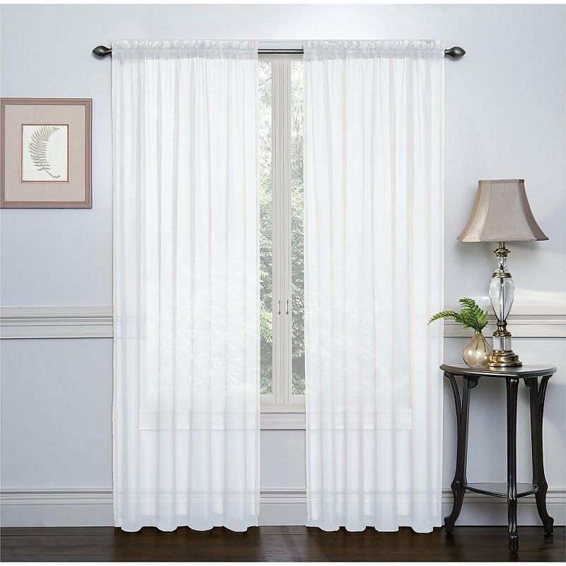 GoodGram 2 Pack: High Woven Elegant White Sheer Curtains - 52 in. W x 84 in. L, White