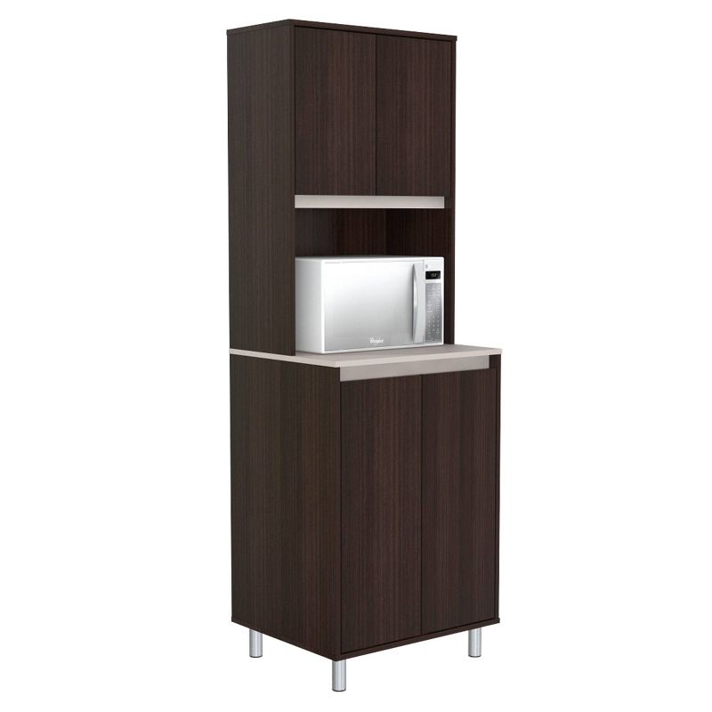 4 Door Breakroom Cabinet with Open Space Espresso/Amber Gray - Inval