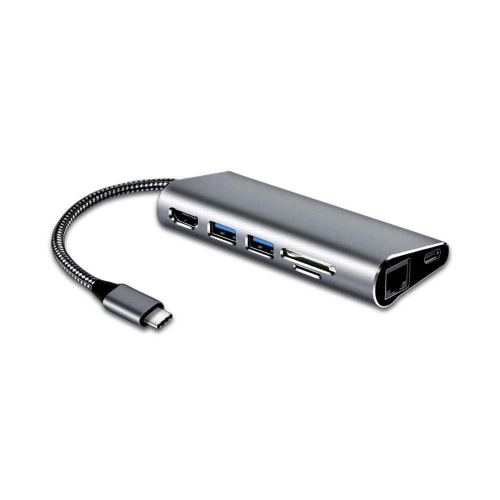USB C Hub,7 in 1 Integrated Type C Hub Adapter with PD Power Delivery, 1 Gbps Ethernet Port,4k USB C to HDMI,2 USB 3.0 Ports, SD/TF Card Reader, Portable for MacBook and Other Type C Laptop, Kuled