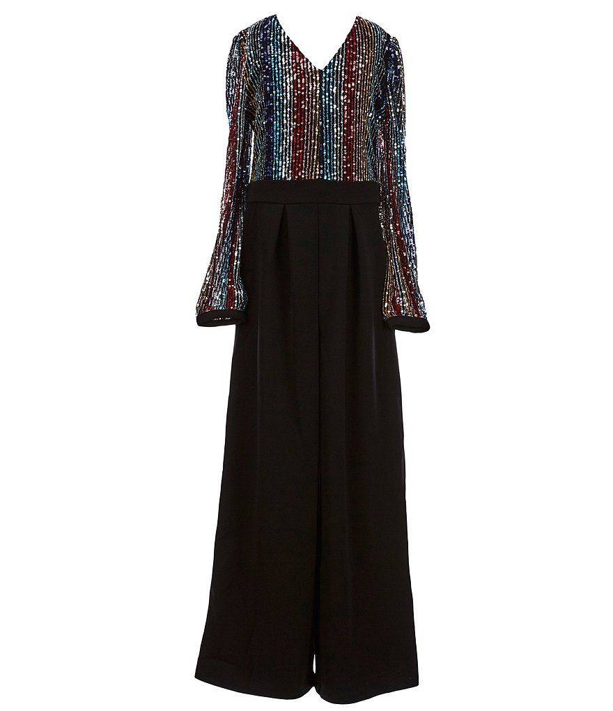 Honey and Rosie Big Girls 7-16 Long-Sleeve Rainbow Sequin Jumpsuit