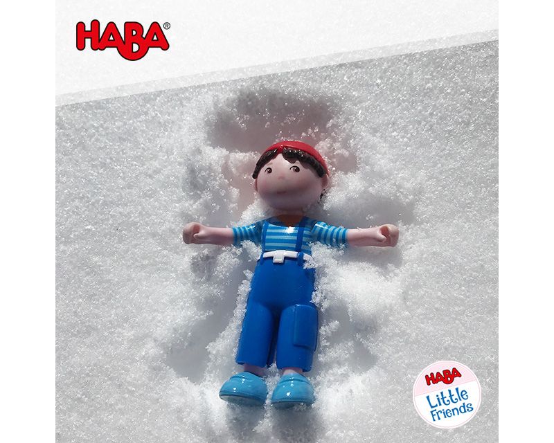 HABA Little Friends Matze - 4" Boy Dollhouse Toy Figure with Blue Overalls and Red Cap