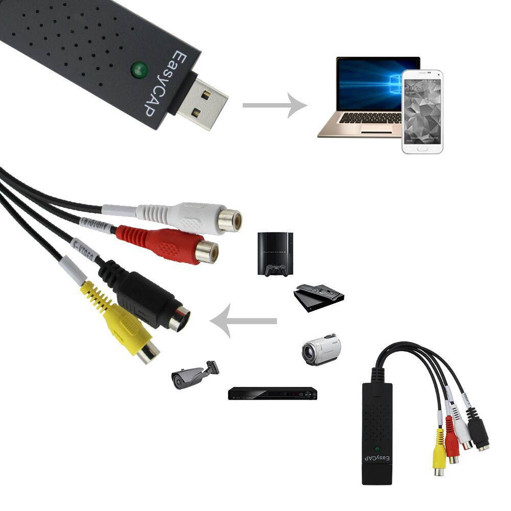Easycap USB 2.0 TV Video Audio VHS to DVD HDD Converter Capture Card Adapter UP