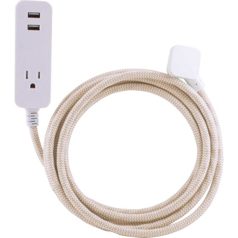 Cordinate Designer 1-Outlet 2 USB Port Surge Protector with 10' Extension Cord Tan/White
