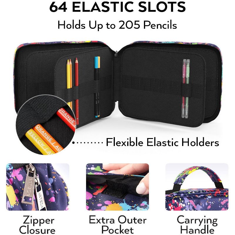 Arteza Pencil Case Art Supply Set, Paint Splatter Pattern - 64 Slots (ARTZ-9598)