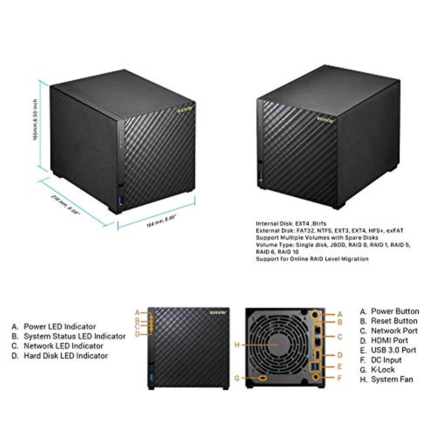 Asustor AS3204T v2 | Network Attached Storage and exFAT Key | 1.6GHz Quad Core, 2GB RAM | Personal Cloud | Home Server (4 Bay Diskless NAS) (AS3204TV2)