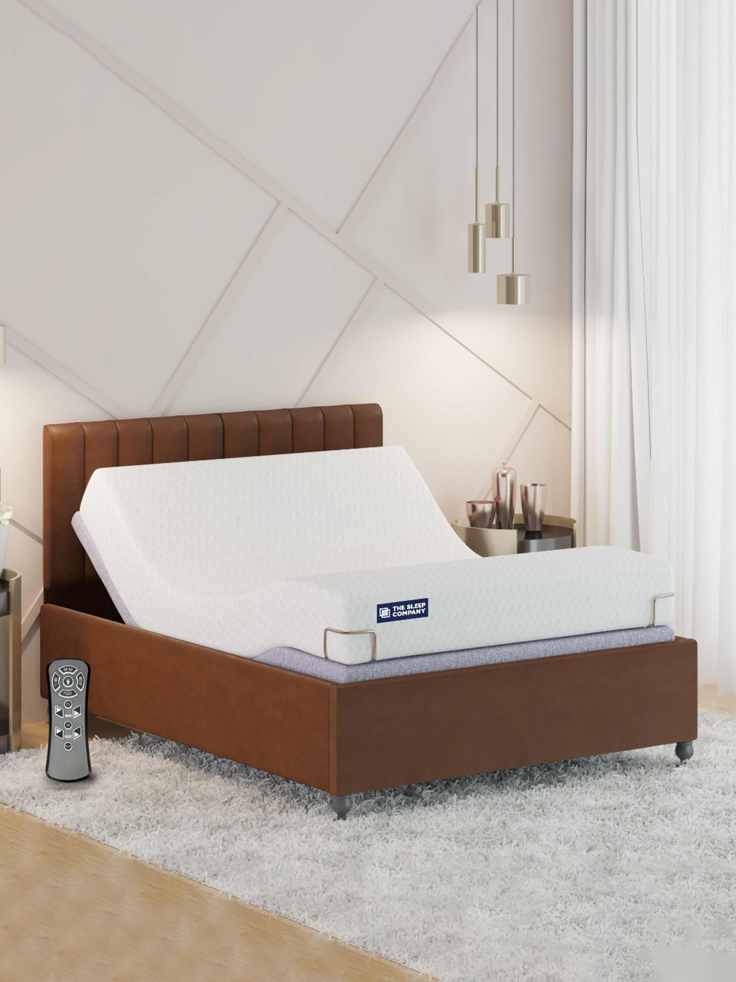 Duroflex Plush Brown Sheesham Wood Queen Bed in Honey Finish