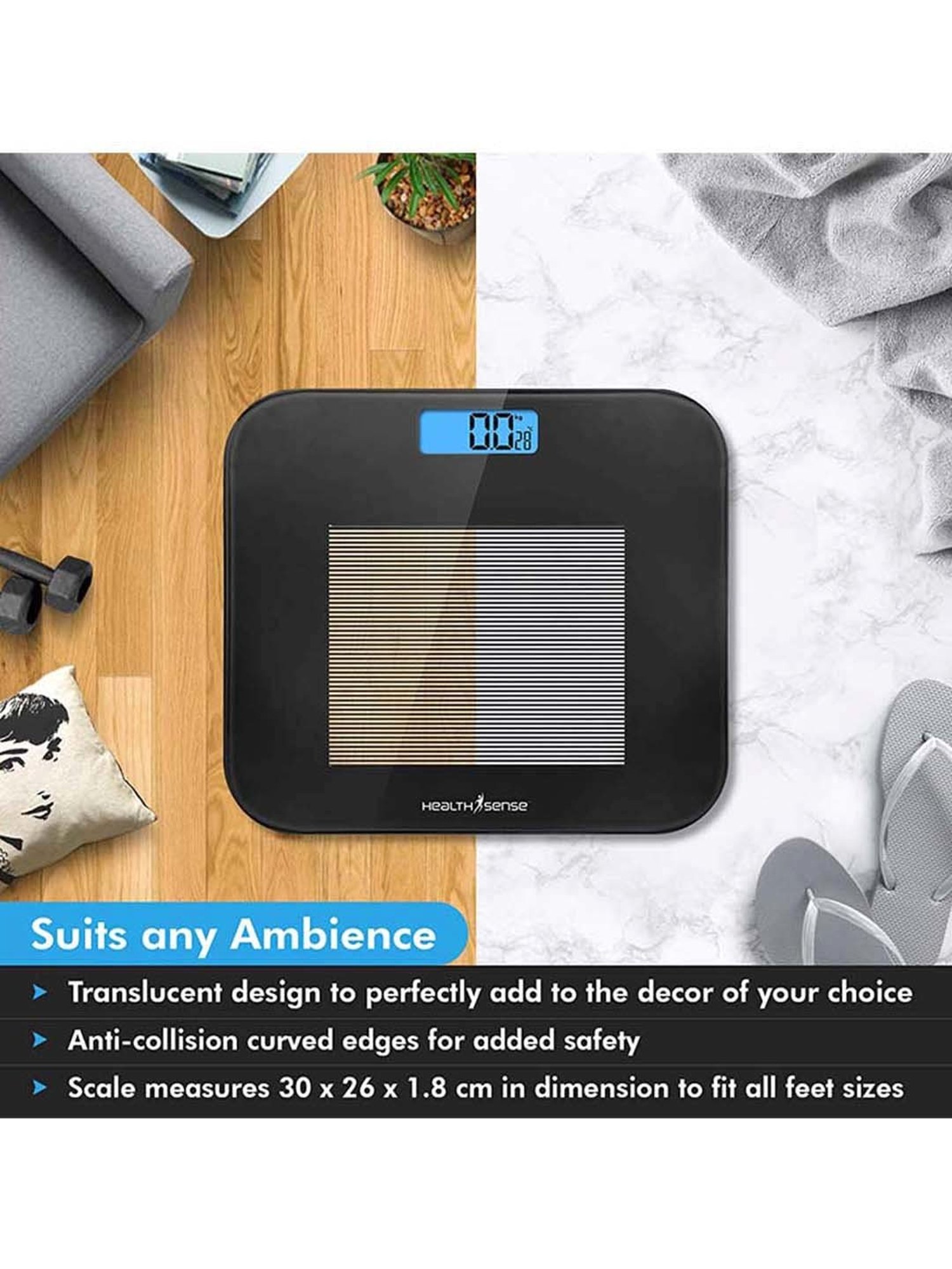 HealthSense Dura-Glass PS-115 Personal Weighing Scale (Black)