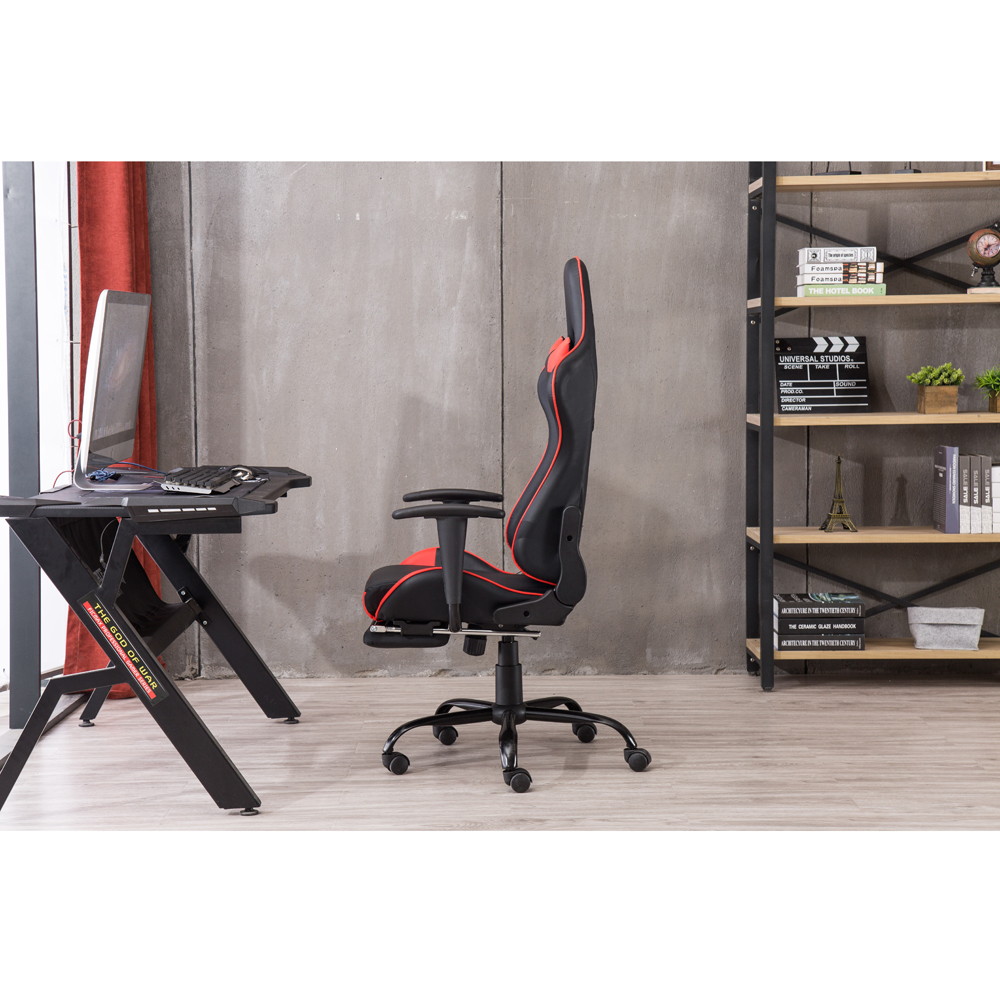 High Back Swivel Chair Racing Gaming Chair Office Chair with Footrest Tier (Red)